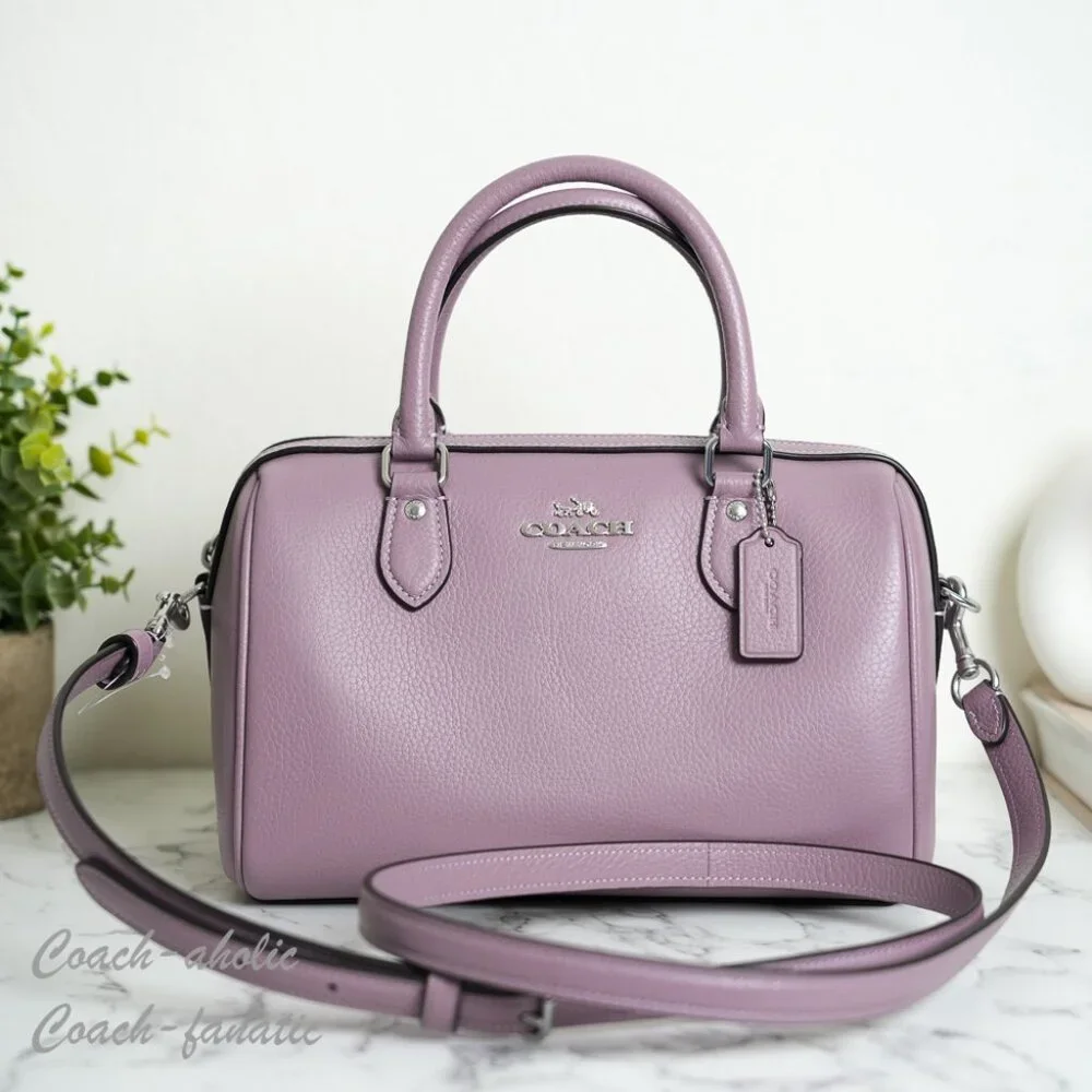 COACH CV962 Rowan Satchel Bag In Refined Pebble Leather Silver/Jasmine NWT